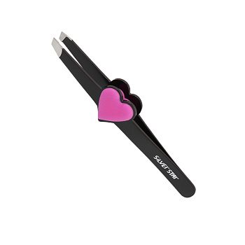 Silver Star Пинцет АТ-9106, косой черный, силиконовая вставка